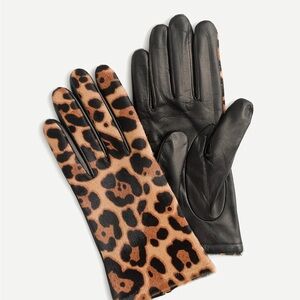 Portalano For J Crew  Italian Calf Hair Leather  & cashmere Gloves Leopard .Sz L